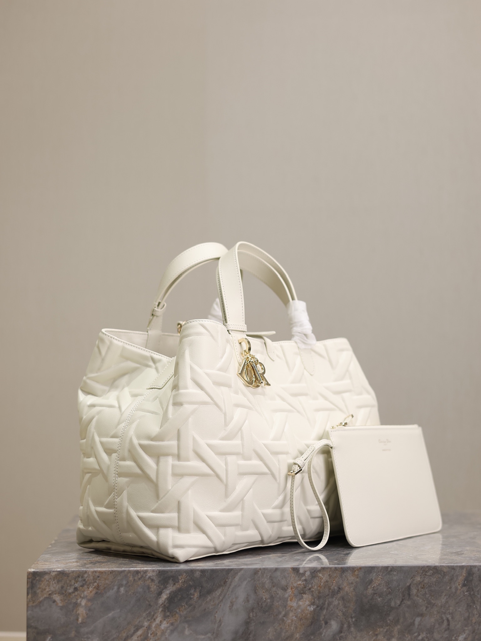 Large Dior Toujours Bag White Graphic Cannage Calfskin